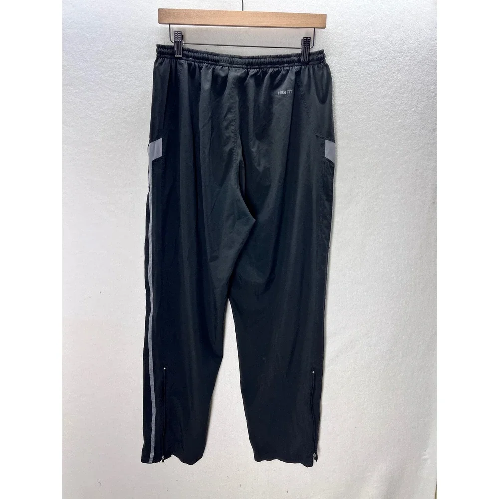 Nike Track Pants Mens M Black Fit Dry Mesh Stripe‎ Zippers joggers 3237